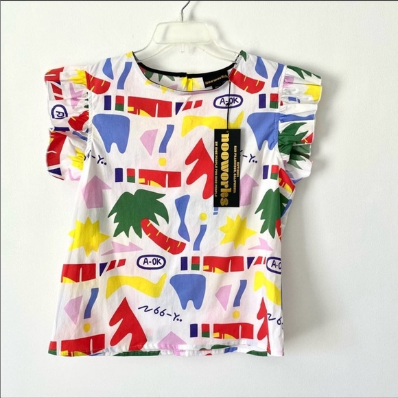 Nooworks Tops - Nooworks Ruffle Sleeve A-Ok White Blouse Top NWTs size large